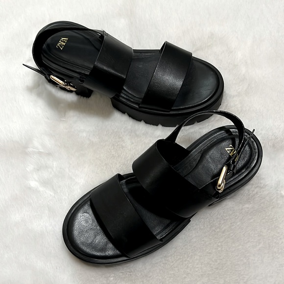 Zara Leather Platform Slingback Sandals Size 6.5 - Picture 2 of 10